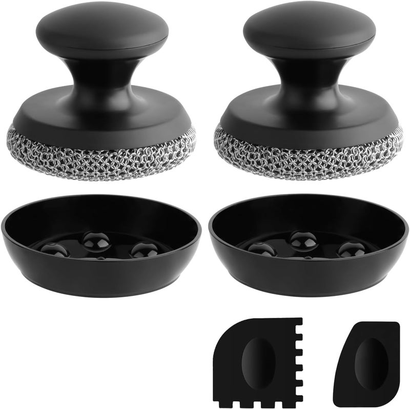 SEFONE 2PCS Cast Iron Scrubber Cleaner, Chainmail Scrubber for Cast Iron Pan Skillet, Dish Scouring Pad, 316 Stainless Steel Brush/Scraper for Metal Skillet Scrubbing, Wok, Dutch Oven Cleaning Kit - Thin - Image 1